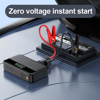 10000 mAh Car Battery Starter&Tire Inflator 12V Booster 65W Fast Charging Emergency Jump Starter LED Light Powerbank Compressor