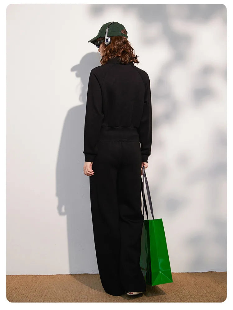 LOUIS YAO Women Two Pieces Set 2024 Autumn Stand Collar Long Sleeve Long Pants Set Sweatshirt Sporty Fashion Set