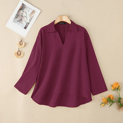 ZANZEA 2025 Autumn Women High-Low Blouses Loose V-Neck Long Sleeve Cotton Linen Fashion Blusas Mujer Everyday Casual Solid Tops