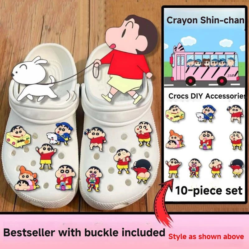 10/21Pcs Miniso Kawaii Anime Crayon Shin-Chan Shoes Buckle Accessories For Clogs Cartoon Shoes Charms For Party Xmas Gifts