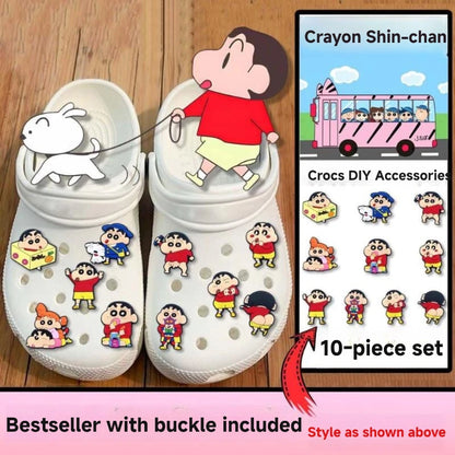 10/21Pcs Miniso Kawaii Anime Crayon Shin-Chan Shoes Buckle Accessories For Clogs Cartoon Shoes Charms For Party Xmas Gifts
