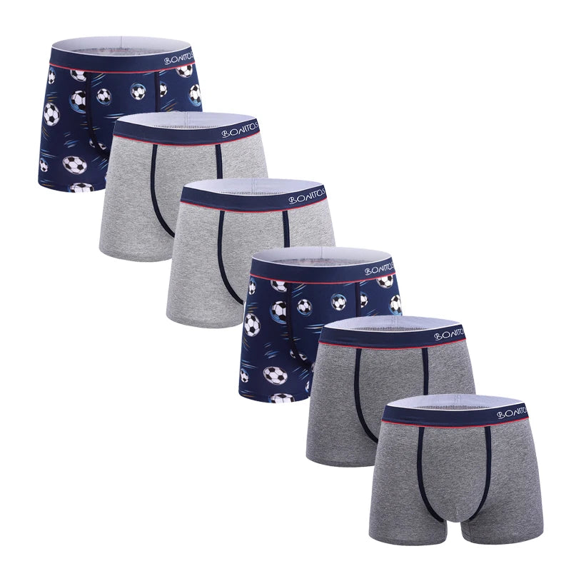 6 Pieces Solid Color Men's Panties BONITOS Letter Waistband Boxer Briefs Cotton Underwear Mens Boxers Classic Men Underpants