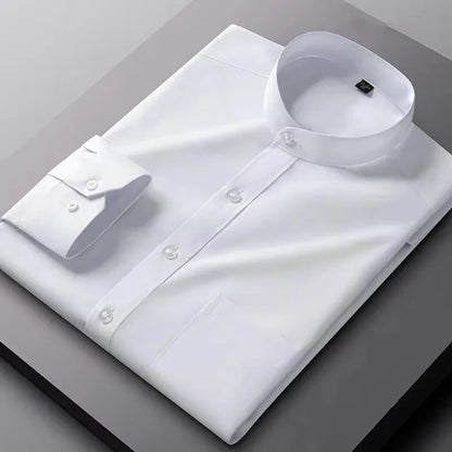 Men's Shirt Long Sleeve Stand-collar (Mandarin Collar) Single Patch Pocket Smart Casual Regular-fit Business Office Dress Shirts