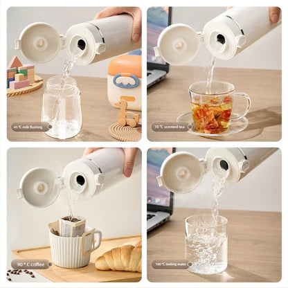 JFBONIN Portable Hinged Lid Electric Water Kettle Home Milk Temperature Adjusting Pot Quick Heating Stainless Steel Tea Maker