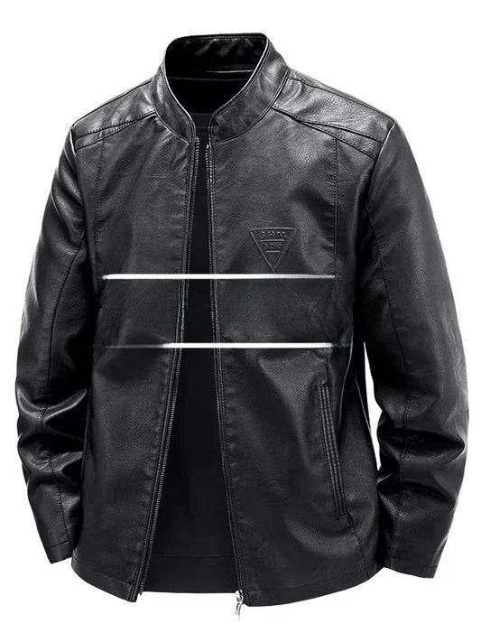 Ning Genuine Leather Jacket Men's Stand Collar Thickened Slim Fit Casual Trendy Motorcycle Clothes Outerwear