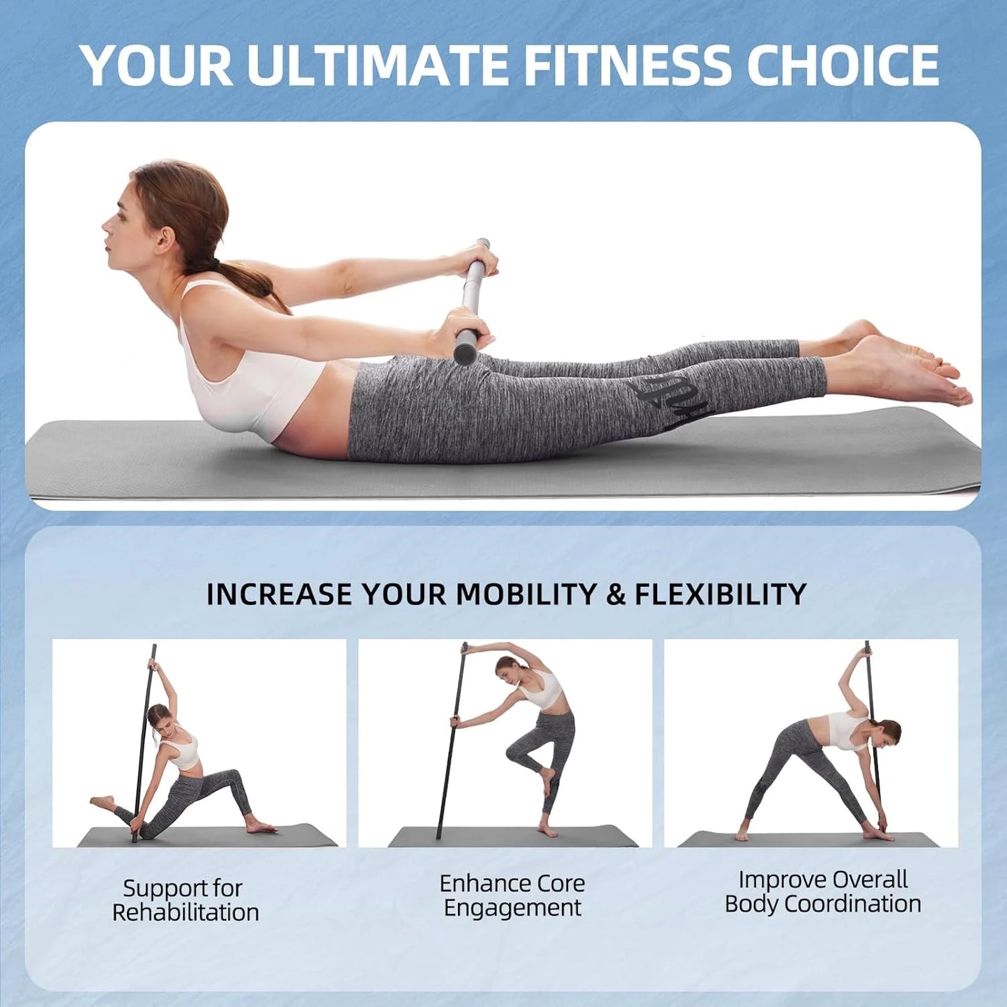 Yoga Stick Adjustable Mobility Stick for Exercise Stretching Balance Versatile Exercise Stick for Fitness