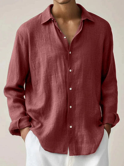 Men's Solid Color Long Sleeve Shirt Autumn Button Loose Fit Casual Breathable Top Men Fashion Basic Shirts