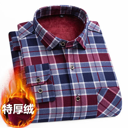 Plaid Shirts For Men Cotton Flannel Warm Winter Long Sleeve Button Plus Size Business Dress Smart Shirt Casual Easy Care Clothes