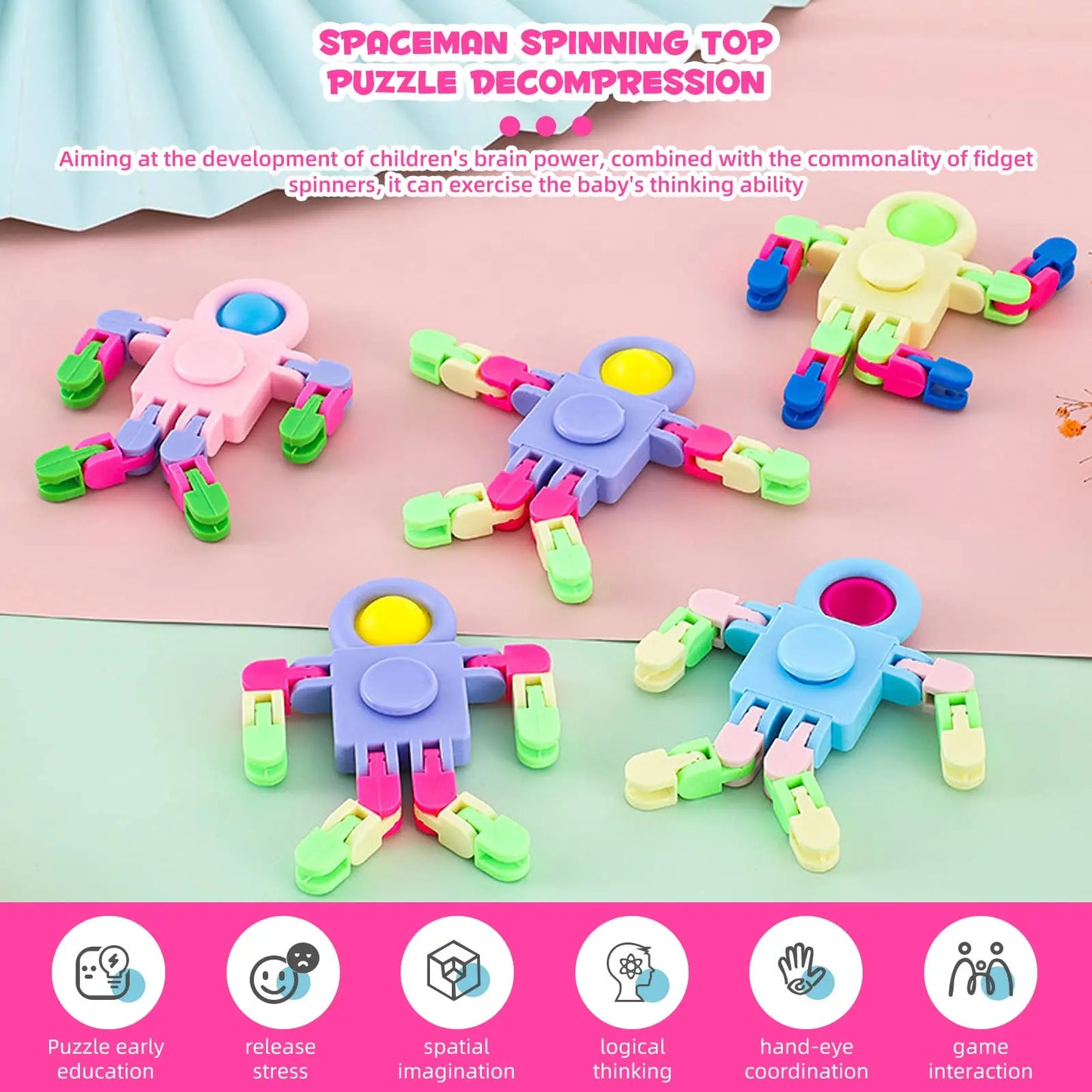 5-60 Pcs Fidget Sensory Spinner Toys， Transformable Chain Robot Fingertip Toy，Pinata Goodie Bag Stuffers Birthday Valentines D