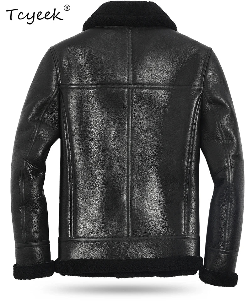 Tcyeek Real Leather Jacket Men Clothes Business Casual Mens Coats Chic Natural Sheepskin Fur Coat Black Warm 2026 Куртка Мужская