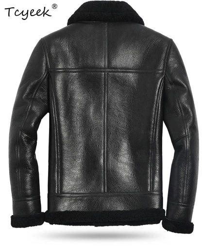 Tcyeek Real Leather Jacket Men Clothes Business Casual Mens Coats Chic Natural Sheepskin Fur Coat Black Warm 2026 Куртка Мужская
