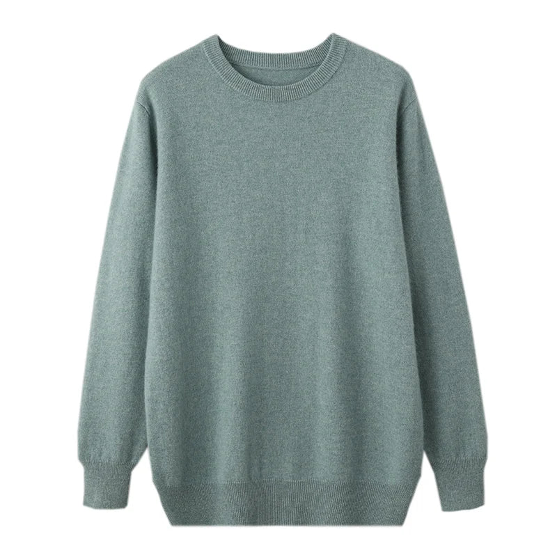 2025 100% Pure Merino Wool Men's Round Neck Pullover Solid Color Plus Size Casual Sweater Autumn And Winter Sports Cashmere Top