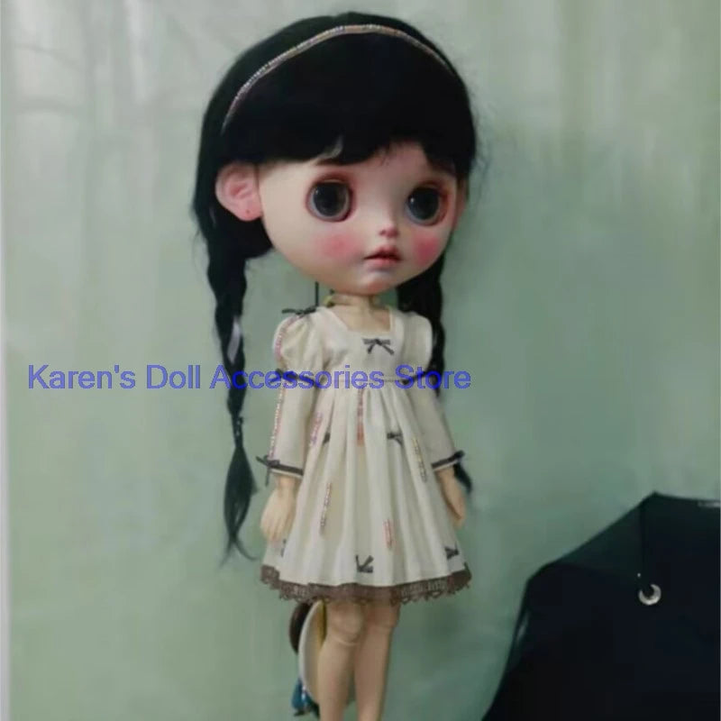 2026 new design 1pcs bow vintage retro style one-piece dress for landoudou/Blythe(Fit for Lulu,ymy24,Ob22,24,26,zone, Jenny)
