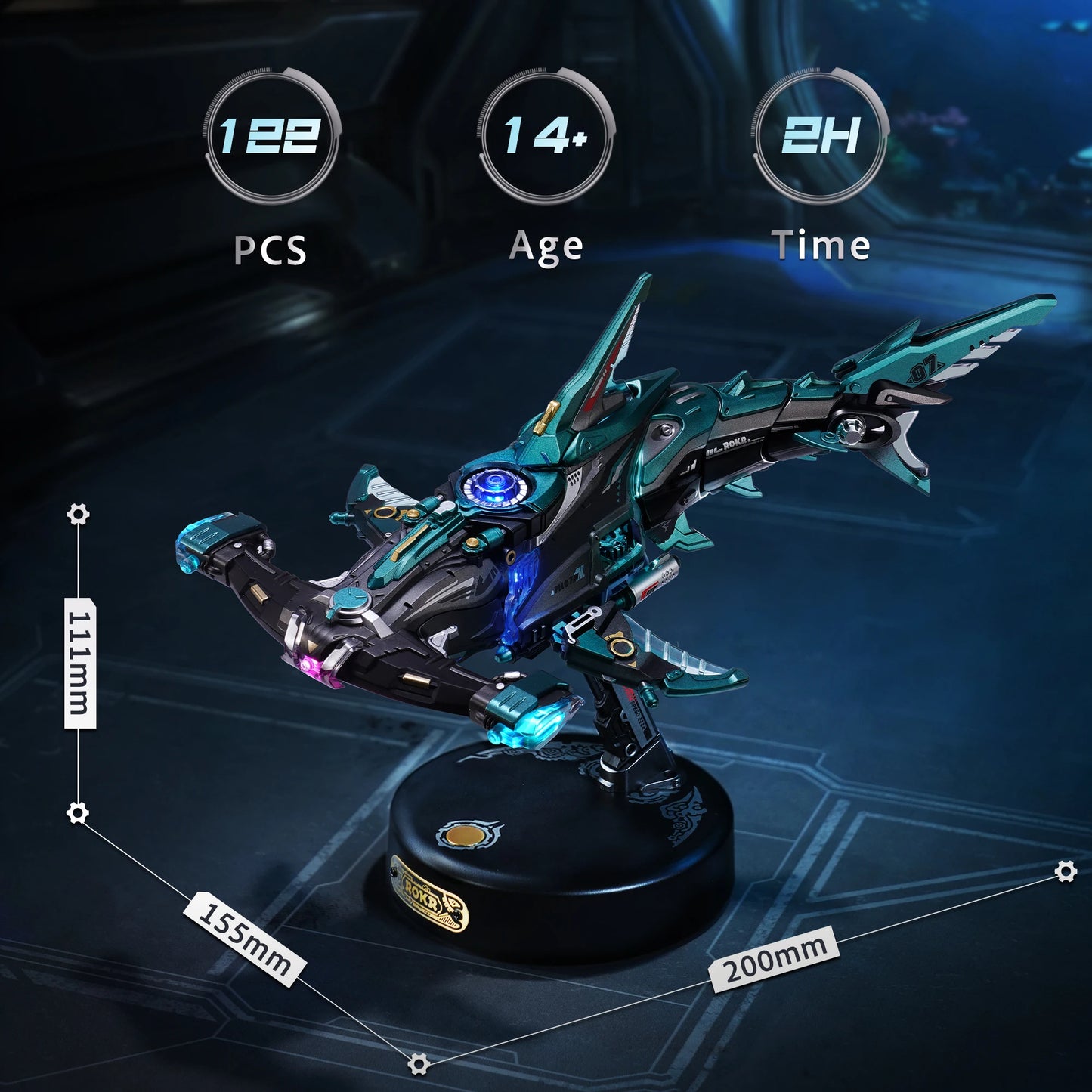 ROBOTIME Rokr Hammerhead Shark Model 3D Puzzle with Gear Drive Cool Tech Decor Unique Birthday Gift for Boys Men