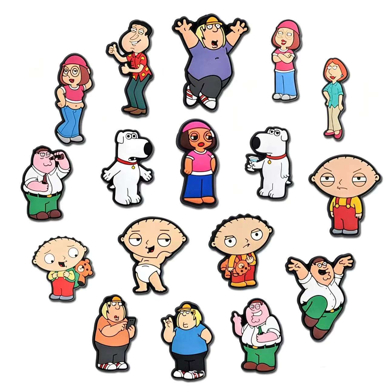 17-100pcs Cartoon Family Guy Shoe Charms For Slides Sandals, PVC Shoe Decorations Accessories For Christmas Gift Party Favor