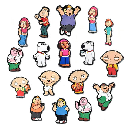 17-100pcs Cartoon Family Guy Shoe Charms For Slides Sandals, PVC Shoe Decorations Accessories For Christmas Gift Party Favor