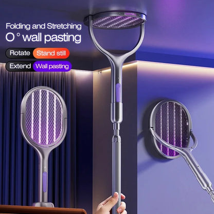 Space Silver Telescopic Bug Zapper 2-in-1 Foldable Fly Swatter UV Light Mosquito Killer Lamp Family Safe Home Bedroom 2800V