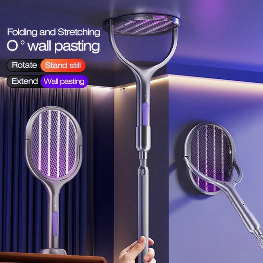 Space Silver Telescopic Bug Zapper 2-in-1 Foldable Fly Swatter UV Light Mosquito Killer Lamp Family Safe Home Bedroom 2800V