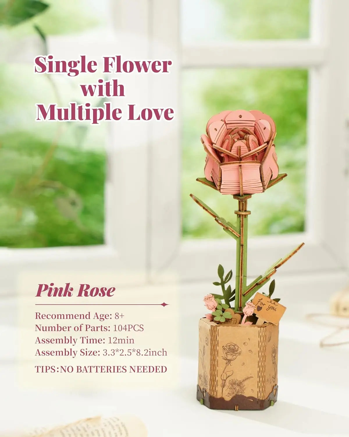 ROKR 3D Wooden Puzzle Flowers Bouquet Wooden Bloom Craft Model Kits Eternal Flowers Romantic Gift for Birthday Mother's Day