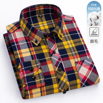 New Flannel Plaid Long Sleeve Men Casual Shirts Autumn Winter Fashion Plus Size Regular Fit Smart Dress Shirts Daily Clothes Top