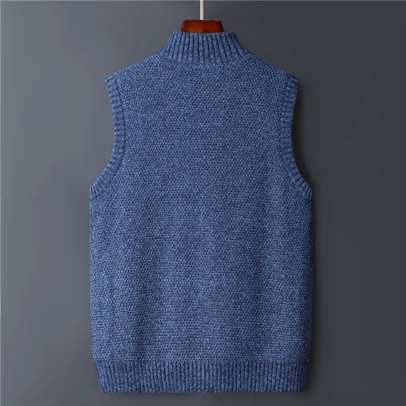 Winter Vest Men Sweater Zipper Warm Thick Male Cardigan Clothing Fleece Wool Liner  Sleeveless Jackets Vintage Black Red