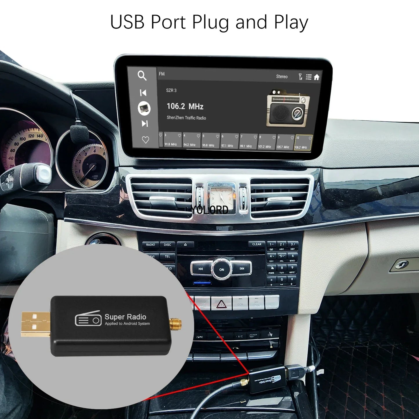 Universal Car Radio AM/FM Stereo Adapter Receiver USB Stick Antenna Box Applied to Android System APK Control