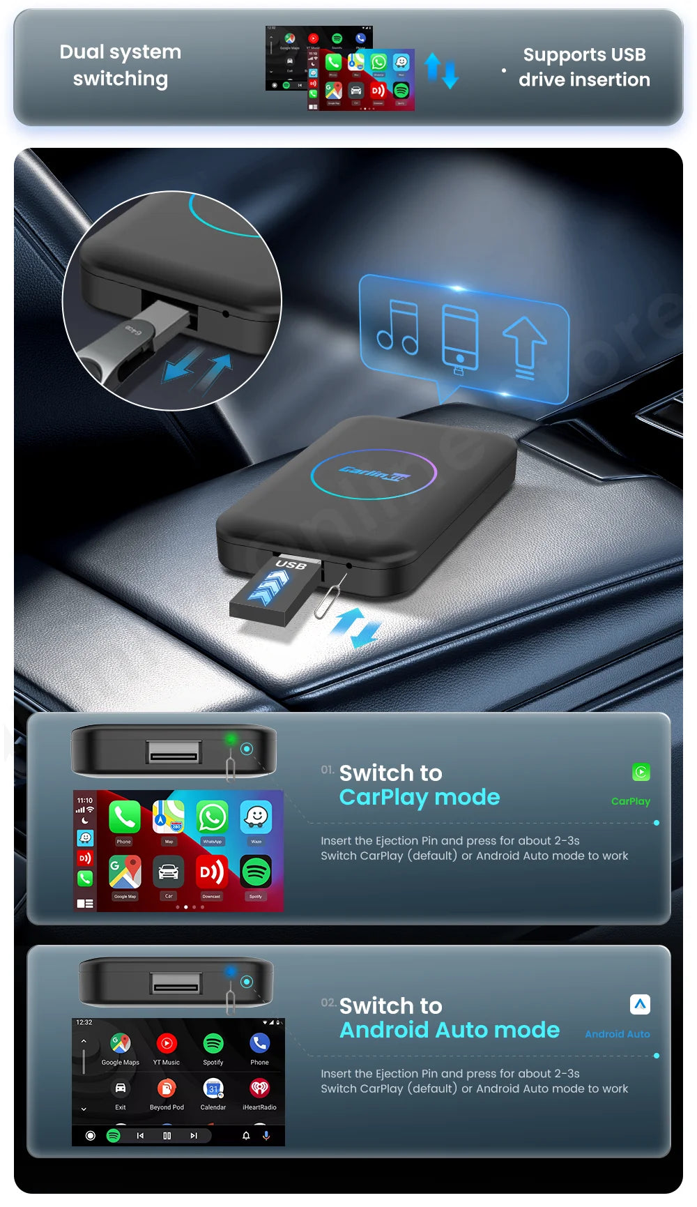 CarlinKit LiteS Android Tv Box Android auto CarPlay Wireless Adatper for Netfilx Youtube IPTV Spotify Skoda Volvo Honda Toyota