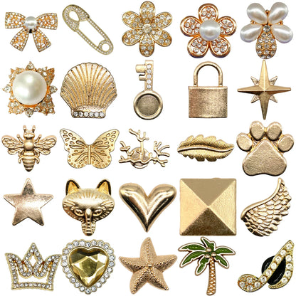 1pcs Designer Golden Crown Metal Shoe Charms Sea Star Shell Luxury Decorations for Shoe Accessorie Heart Pins for Women Girls