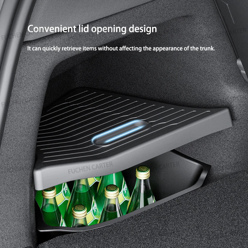 For Tesla NEW Model YL 2026 Rear Trunk Side Storage Box Cargo Organizer TPE Bin Box Flocking Mat Partition Board Accessories