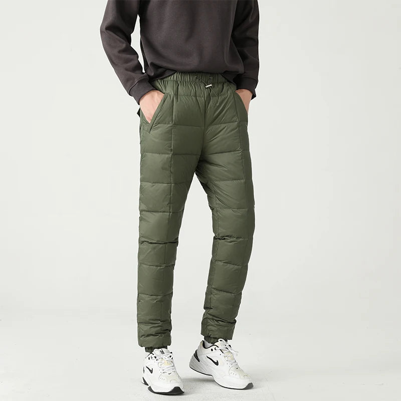 Goose Ancestor Men's down Pants High Waist Thickened Snowboarding Pants White Goose down Outerwear Casual Long Pants