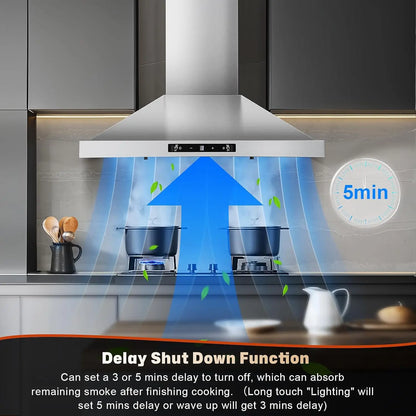 24/30 Inch Wall Mount 450CFM Stainless Kitchen Vent Gesture Sensing & Touch Control 3 Speed Range Hood