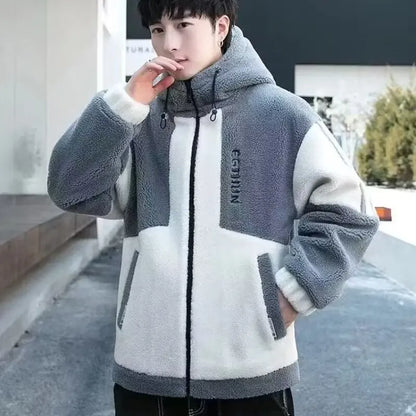 Regular stand up collar lambskin jacket for men, autumn and winter new style cotton jacket, solid color, youth standard, regular