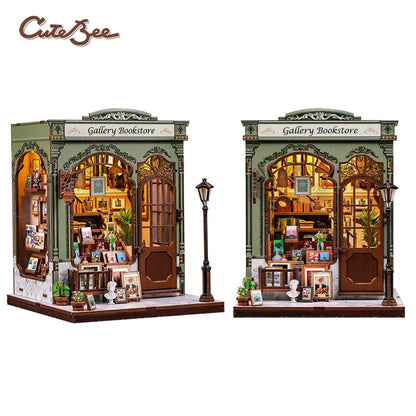 CUTEBEE Book Nook Kit 3D Wooden Puzzle DIY Bookend Insert Model Building Kit Laser Cut Precision Pieces for Home Decor Office