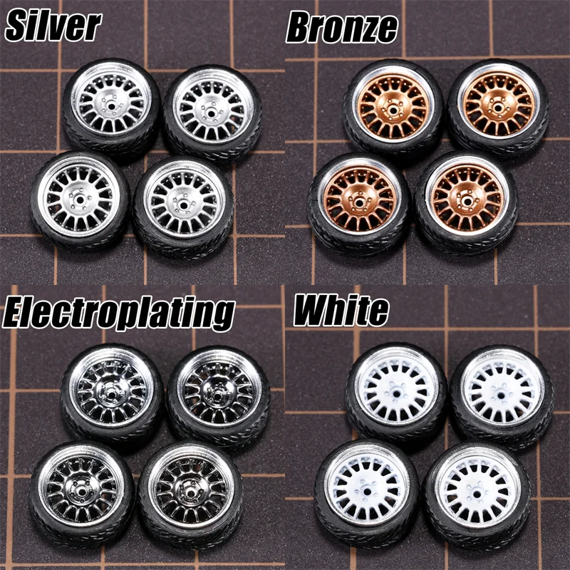 1/64 Model Car Wheels 4 Sets-11mm Diameter ABS Rubber Tires with Brake Disc-Upgrade Parts for Tomica Hot Wheels Diecast Vehicles