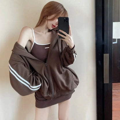 Spicy Girl Set Women's Autumn Fashion High-End Pure Desire Strap Vest  Skirt Hoodie Jacket Two-Piece Set Ladies' Wear