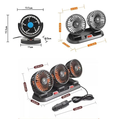 Car Fan 360° Adjustable 1/2/3 Head Air Fan Automotive Electric Fan USB/12V/24V Fan 2 Speeds Car Silent Fan for Home Desk Car