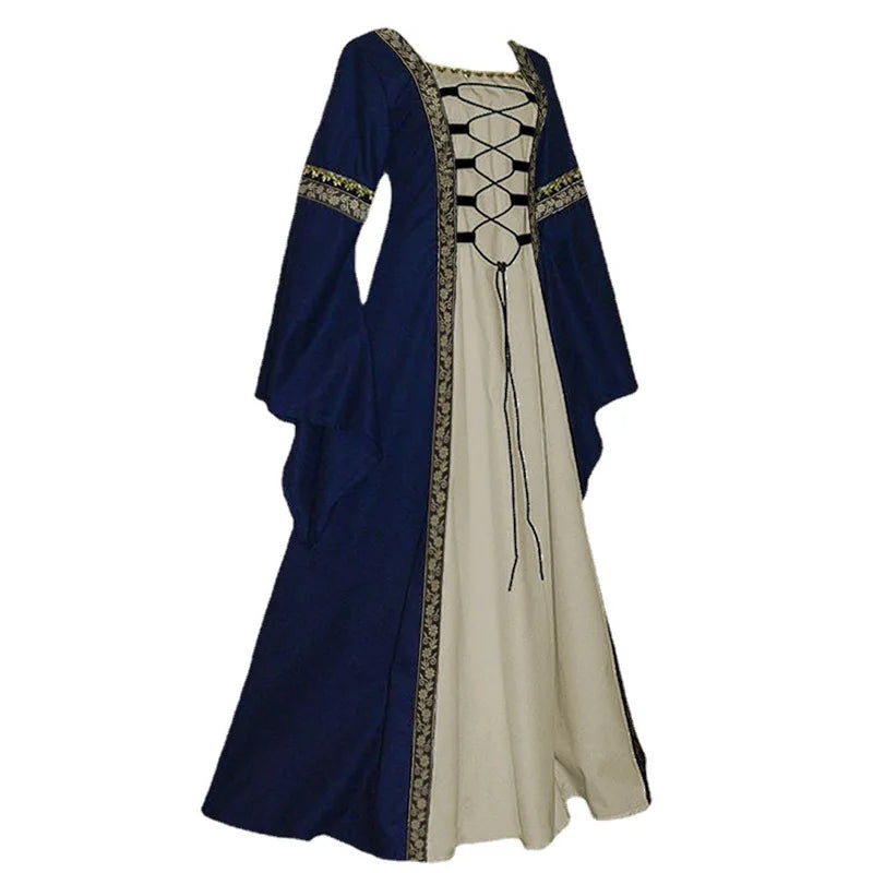 Halloween Women European Medieval Court Fancy Vampire Cosplay Costume Carnival Vintage Strapless Long Sleeve Elegant Dress