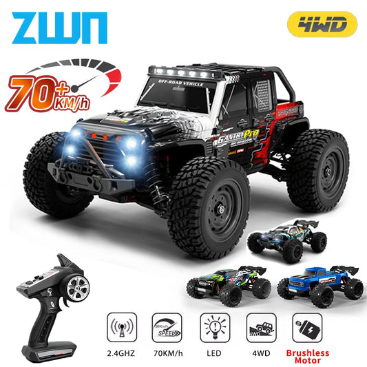 ZWN 1:16 70KM/H Or 50KM/H 4WD RC Car With LED Remote Control Cars High Speed Drift Monster Truck for Kids vs Wltoys 144001 Toys