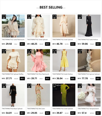 TWOTWINSTYLE Solid Spliced Ruffles Dress Female Stand Collar Long Sleeve Loose French Elegant Women's Dresses Autumn Fashion New