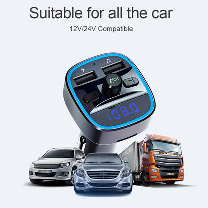 T25 Car Bluetooth 5.0 FM Transmitter MP3 Player Fast Charging Dual USB Charger 87.5-108MHz 2.4A MAX Dual USB Car Charger Adapter