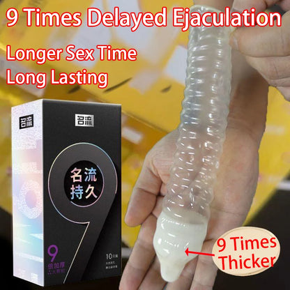 9 Times Delayed Ejaculation Condoms For Men Reduce Sensitivity Pysical Ultra Thick Long Last Condom Penis Sleeves Sex Toys Tool