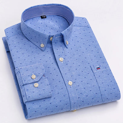 Quality 100% Cotton Oxford Shirt For Mens Long Sleeve Casual Business Regular-Fit Formal Dress Shirts Social Blouse Male Clothes
