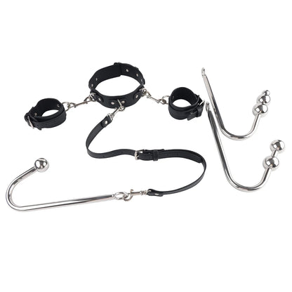 BDSM adjustable anal hook set leather collar handcuff straps BDSM removable multiple play accessories adult sex toys