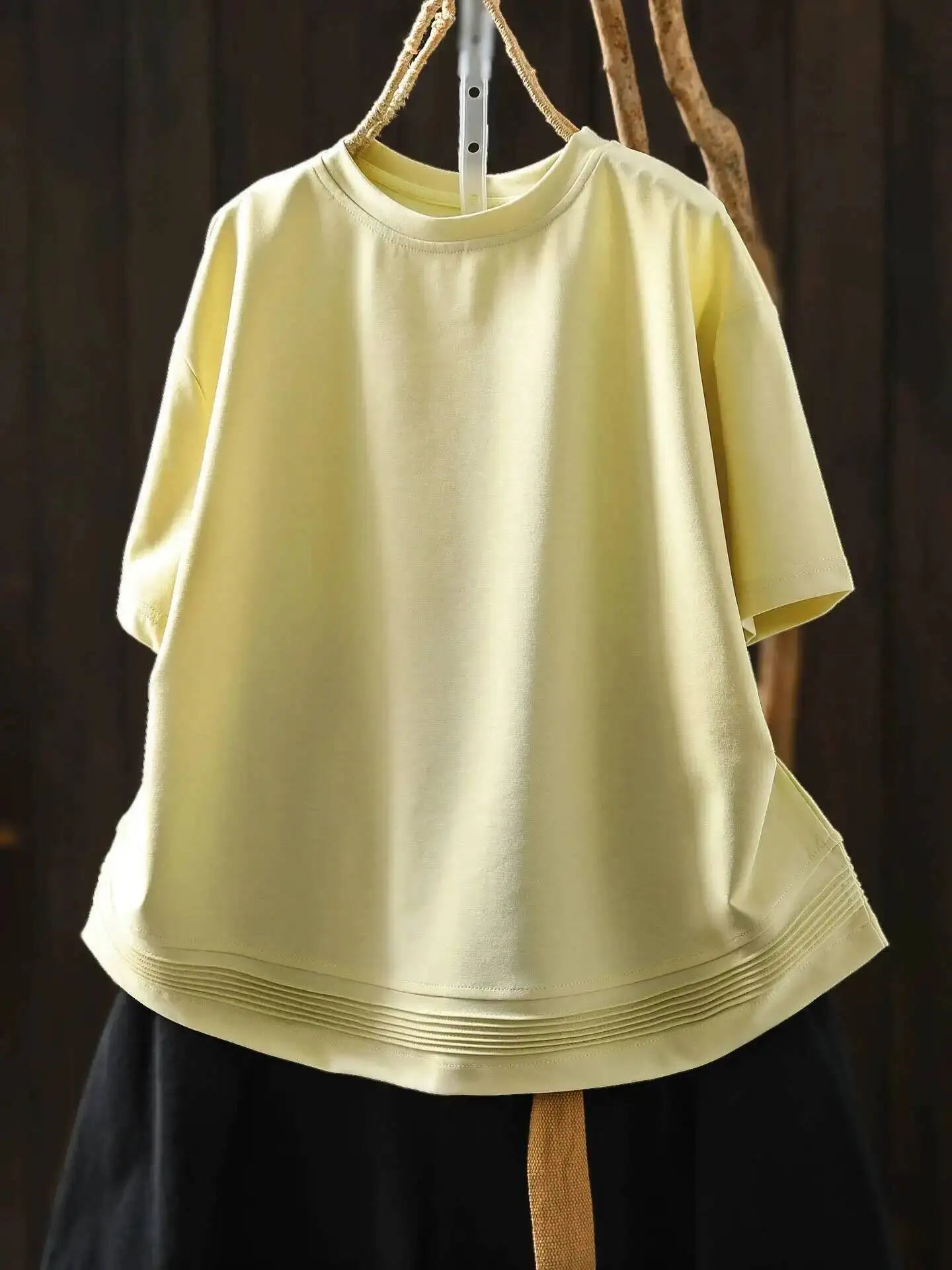 Pink Short-sleeve Women Top 2026 Stylish Summer New Design Pleated Hem Loose T-shirt ZF2158