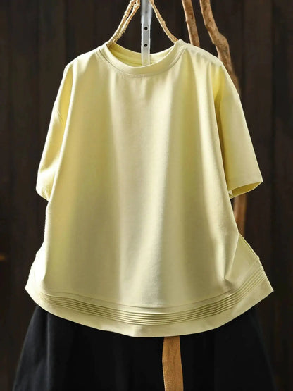 Pink Short-sleeve Women Top 2026 Stylish Summer New Design Pleated Hem Loose T-shirt ZF2158
