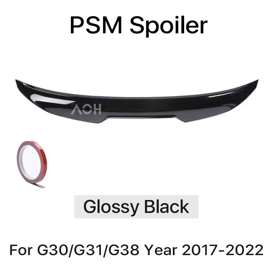 Rear Bumper Trunk Boot Spoiler Lip For BMW 5 Series G30 Gloss Black M5 Roof Wing PSM M4 CS Style 2017-2023 Carbon Fiber Look