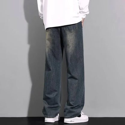 Men's Loose Straight Leg Jeans Washed Vintage Baggy Denim Pants 2026