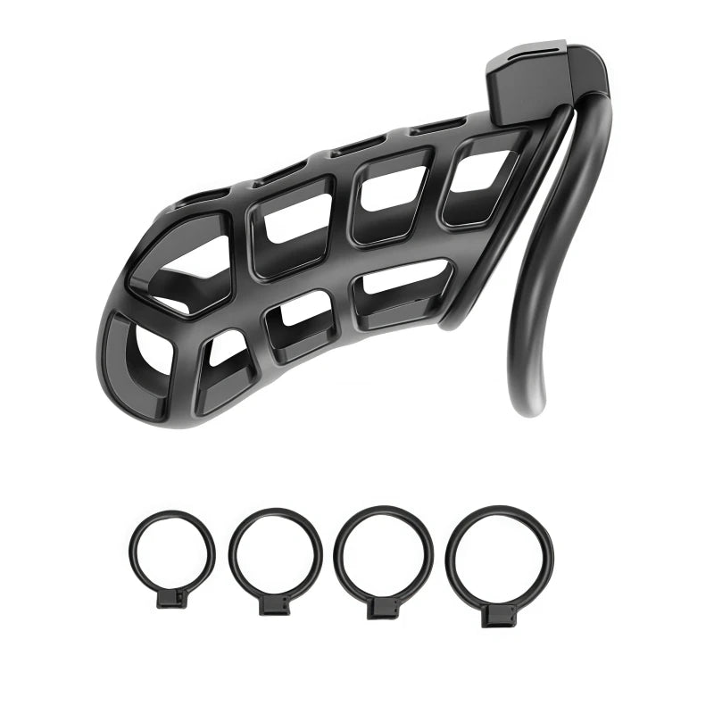 Male Chastity Cage Penis Lock Resin Chastity Breathable Cock Ring with 4 Rings Penis Fetish Restraint Sexy Adult Toys for Men