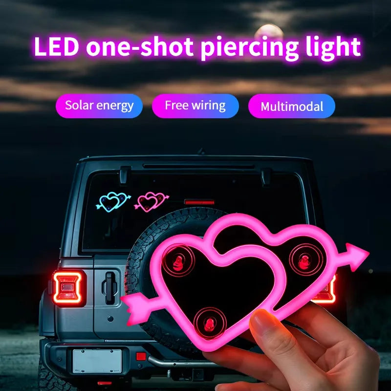 Car Neon Lights Ambient Lighting Interior Decoration Lights Wiring Free Solar Heart Lights Triangular Window Lights Modification