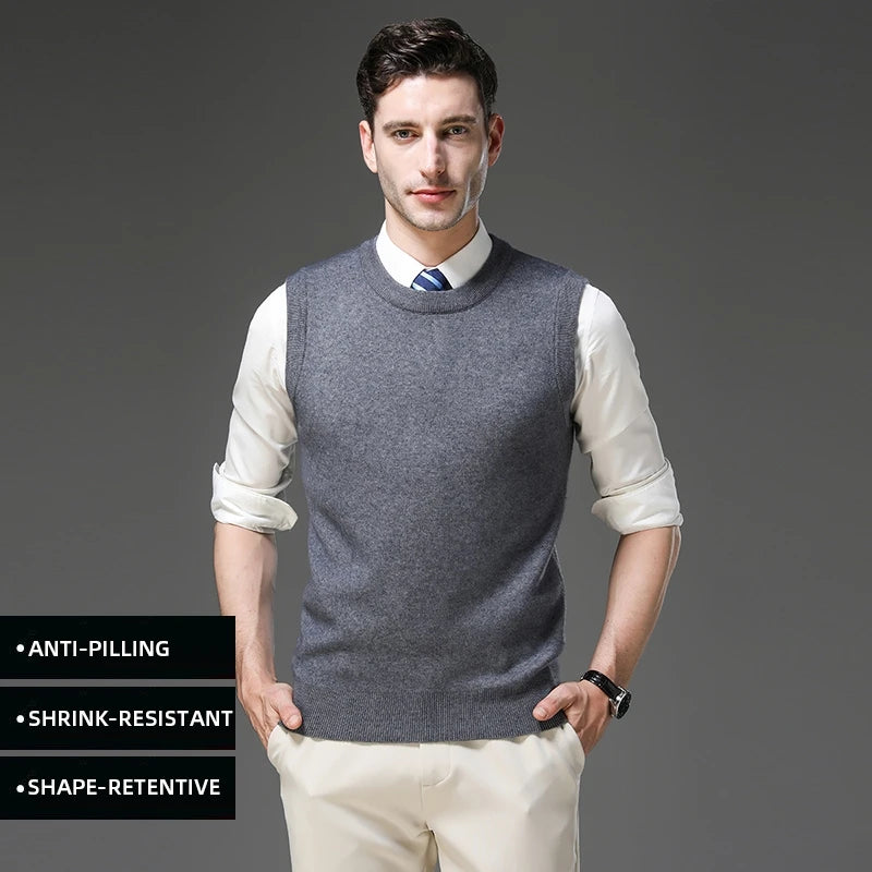 Top Grade Thick Anti-Pilling New Oneck Brand Business Casual Fashion Men Knit Pullover Sweater Vest Autum Winter Sleeveless